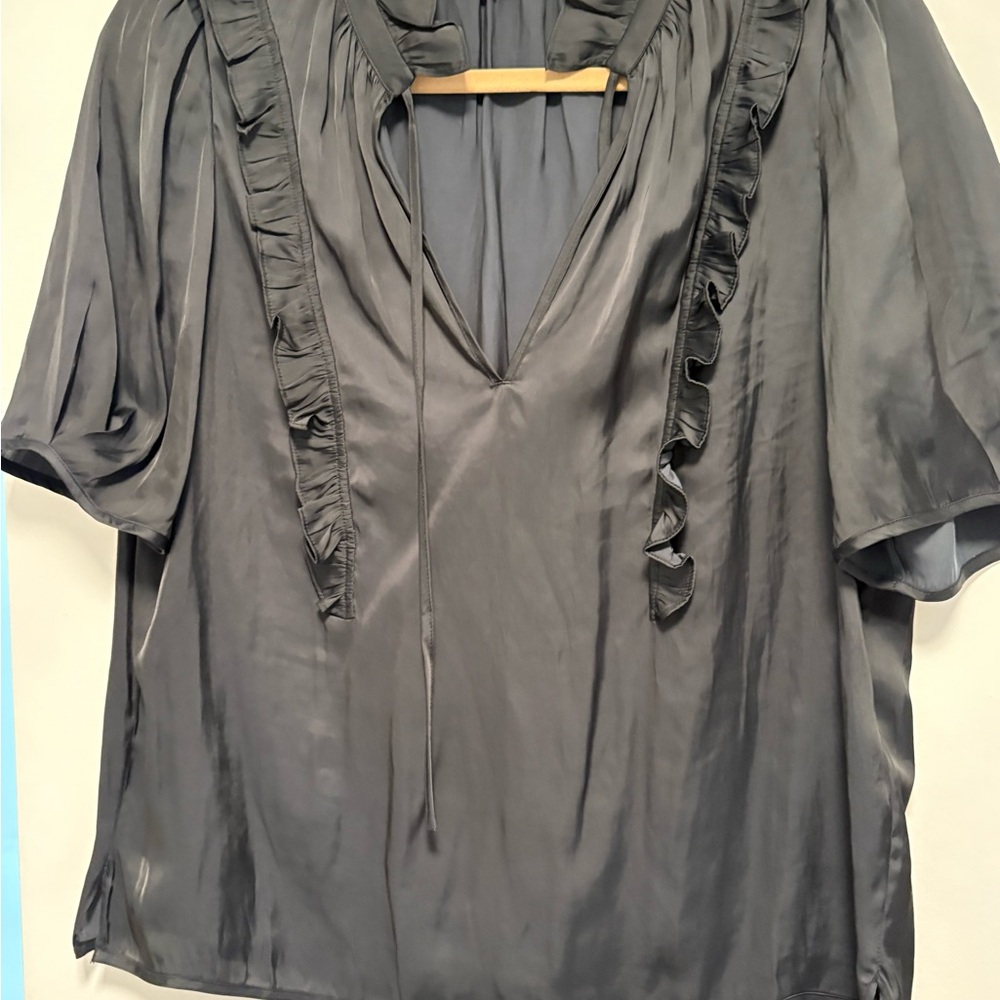 Zadig & Voltaire Charcoal Ruffle-Trim V-Neck Blouse